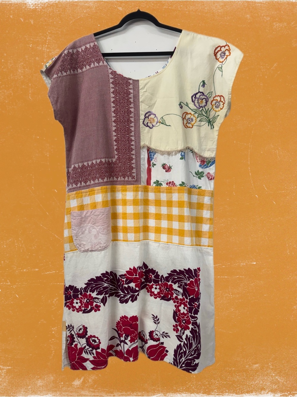 Repurposed Vintage Linen Towel Dress Hand Made by Kathryn L-XL